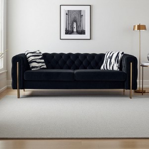 84" Chesterfield Velvet Sofa with Gold Metal Arms - 1 of 4