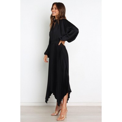 Elegant Black Balloon Sleeve High Neck Maxi Dress
