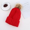 Anna-Kaci Women's Cable Knit Beanie with Faux Fur Pom-Pom - Warm Stretchy Winter Hat for Casual Daily Wear - 4 of 4