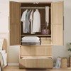 GustoWave Bedroom Wooden Armoire Wardrobe Closet, Wardrobe Armoire Cabinet with Wood Doors and Drawers,Freestanding Cabinet with Shelves & Hanging Rod - 3 of 4