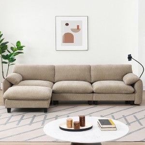 YOOCOZZ Sectional Sofa with Built-in Phone Holder and Charger, Side Storage Pockets, and Movable Ottoman - 1 of 4
