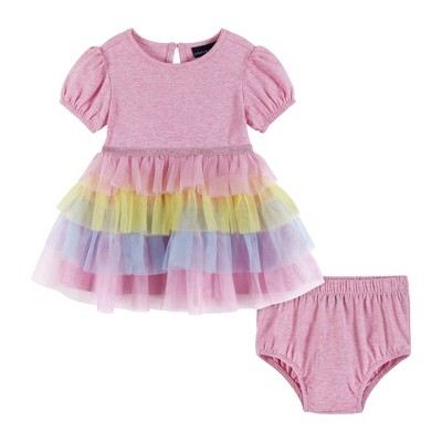 Image of Andy & Evan Infant  Girls Pink Puff Sleeve Dress, Size 9-12 Months.