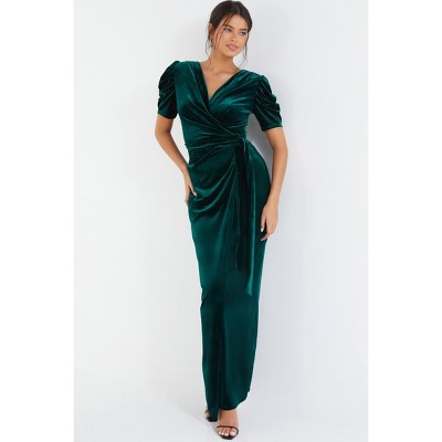 Quiz Women's Velvet Maxi Dress With Puff Sleeves