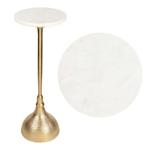 JONATHAN Y Ava 23.75" Art Deco Contemporary Metal Pedestal Drink Table & Decorative End Table with White Marble Round Top & Hammered Base - 1 of 4