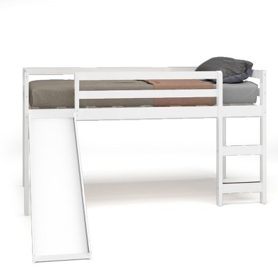 Infans Twin Size Loft Bed with Slide Wood Low Sturdy Loft Bed for Kids Bedroom White