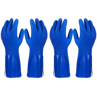 Juvale 2 Pack Blue Rubber Household Gloves, Cotton Lined Dishwashing Kitchen Gloves (Medium)