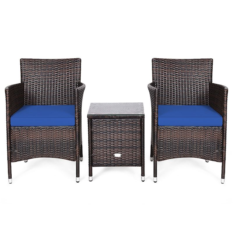 Tangkula 3-Piece Patio Wicker Rattan Furniture Set Conversation Sofa Set with Coffee Table Navy, 5 of 8