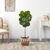 Nearly Natural 4-ft Fiddle Leaf Tree in Boho Chic Handmade Natural Cotton Woven Planter with Tassels UV Resistant - 3 of 4