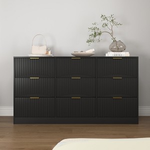 63'' Wooden 9-Drawer Dresser with Large Deep Drawers and Multi-purpose and Modern Design and Wavy Drawer Panels - 1 of 4