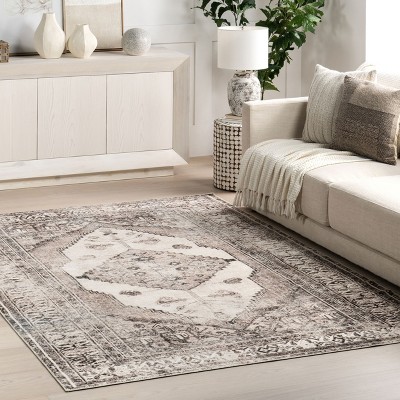 Eco-Friendly Gray Medallion 4' x 6' Synthetic Washable Rug
