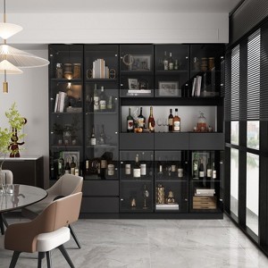 Famapy Large Kitchen and Dining Cabinets  Pantry With Light Display Cabinet Black - 1 of 4