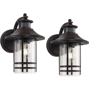 John Timberland Habitat Rustic Industrial Outdoor Wall Light Fixtures Set of 2 Bronze Dusk to Dawn Motion Sensor 11 1/4" Seedy Glass for Exterior - 1 of 4