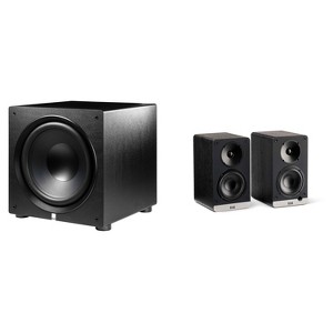 Elac DCB41-BK - Debut ConneX 4.5" Powered Speakers - Black, Pair and Elac PS500-BK - Varro Premium 15" 500 Watt Powered Subwoofer with Auto-EQ - 1 of 4