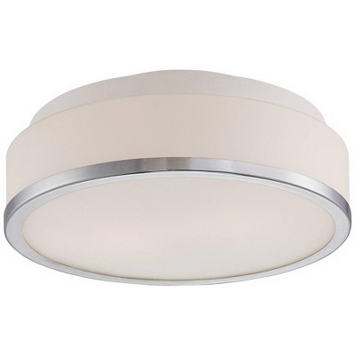 Sleek Chrome 14" Modern Drum Ceiling Light with Opal Glass Shade