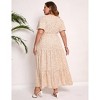 YESFASHION Women Plus Size Maxi Dress V Neck Summer Dress Short Sleeve Long Dress High Waist Ruffle Casual Dress with Belt - 3 of 4