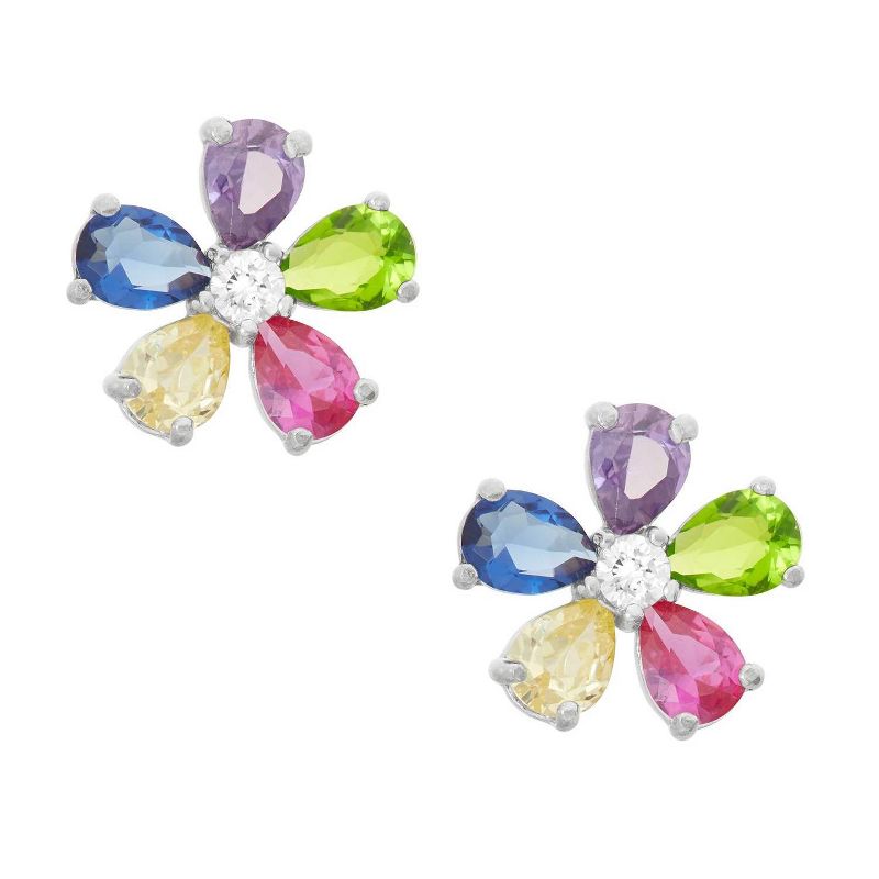 1.31 CT. T.W. Children&#39;s Multi Color Flower Cubic Zirconia Stud Earrings In Sterling Silver, 3 of 4