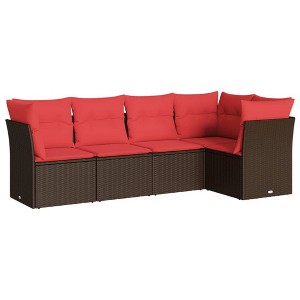vidaXL 5 Piece Patio Sofa Set with Cushions Brown Poly Rattan - 1 of 4