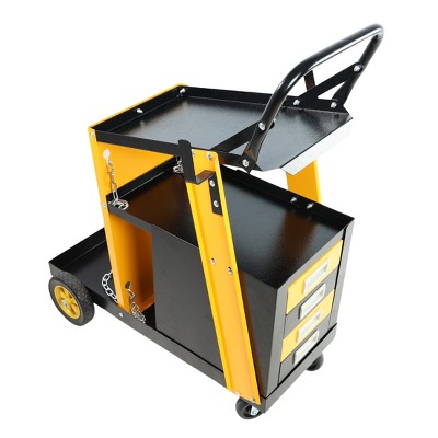 Dolonm Multi-function welder trolley, MIG TIG ARC plasma cutter storage tank with 2 safety chains, portable 4-drawer chest