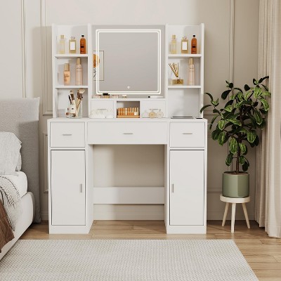 Angel Sar Makeup Vanity Desk with Mirror and Lights, Dressing Table with 3 Color Lighting