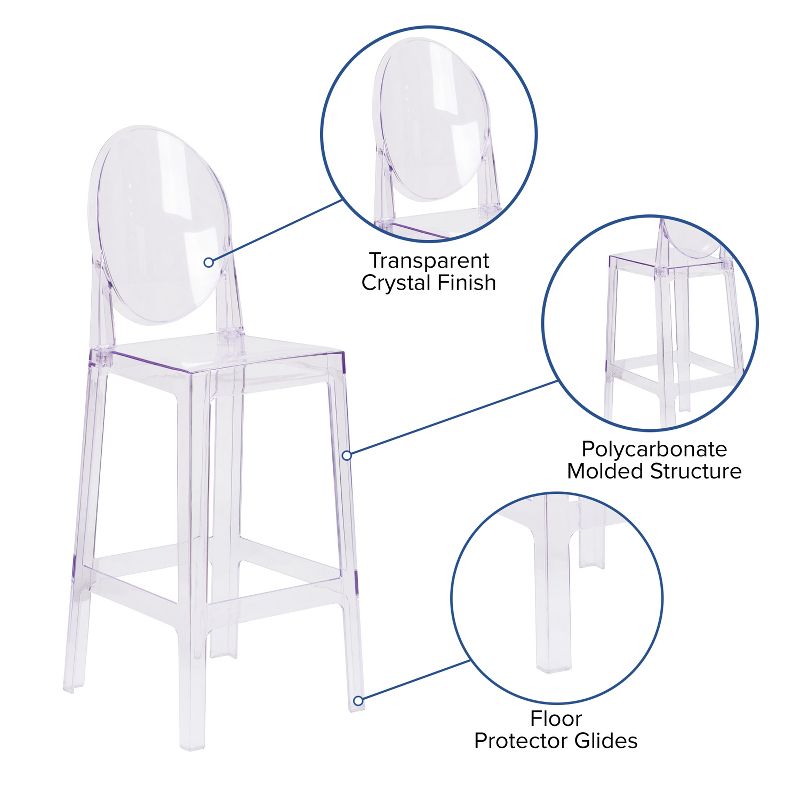 Emma and Oliver Ghost Barstool with Oval Back in Transparent Crystal, 4 of 13