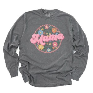 Simply Sage Market Women's Mama Flowers Circle Long Sleeve Garment Dyed Tee - 1 of 2