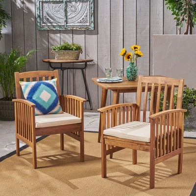 SKRAN Patio Dining Chairs with Cushions,Outdoor Porch Chair Set of 2 with Acacia Wood Frame, Easy Clean & Simple Assembly