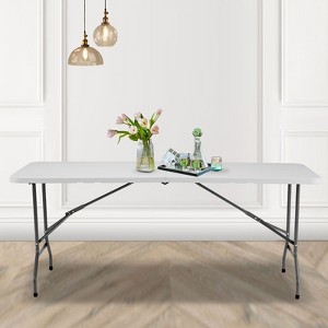 NicBex 94.4" Folding Outdoor Dining Table,Rectangle Portable Patio Table with Carrying Handle for 6 to 8 Chairs,Outdoor Furniture,White - 1 of 4