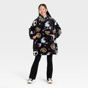 Girls' The Nightmare Before Christmas Oversized Plush Hooded Sweatshirt - Black - 1 of 3