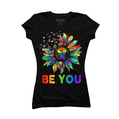 Adult Design By Humans Be You Sunflower Power Fist Pride Rainbow By Legato Tendo T-Shirt