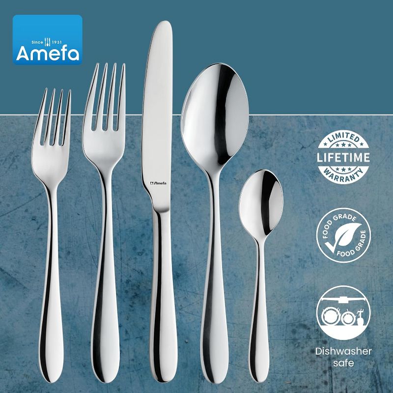 Amefa Oxford 20-Piece Premium 18/10 Stainless Steel Flatware Set, High Gloss Mirror Finish, Silverware Set Service for 4, Rust Resistant Cutlery, 5 of 8