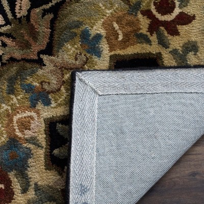 Hand-Tufted Black and Gold Wool Persian Style Rug, 5'x8'