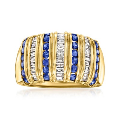 Ross-Simons 0.50 ct. t.w. Sapphire and .41 ct. t.w. Diamond Striped Ring in 14kt Yellow Gold Size 8