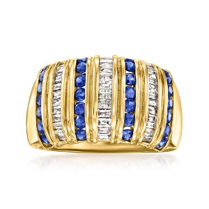 Ross-Simons 0.50 ct. t.w. Sapphire and .41 ct. t.w. Diamond Striped Ring in 14kt Yellow Gold Size 8 - 1 of 4