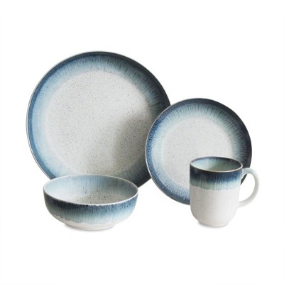 16pc Stoneware Marina Dinnerware Set Blue/White Baum Bros.