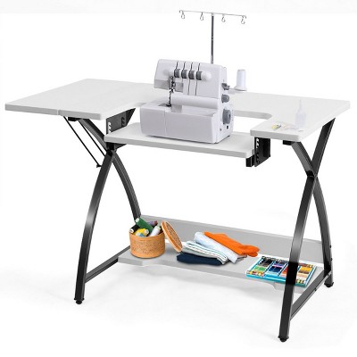 Costway Sewing Craft Table Computer Desk with Adjustable Platform Folding Side Shelf