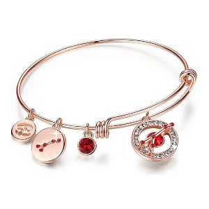 Leafael Superstar Zodiac Adjustable Bangle Bracelet with Premium Crystals Horoscope Constellation, 14K Rose Gold Plated, 7" Diameter - 1 of 4