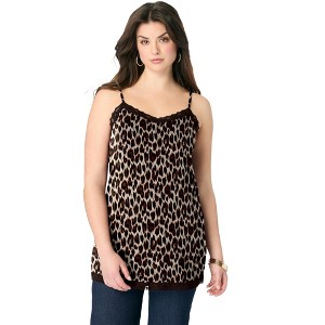 Roaman's Women's Plus Size Lace Trim Jersey Camisole - 1 of 2