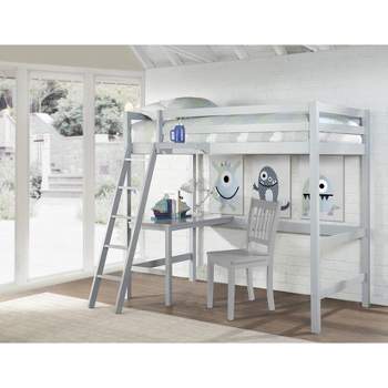 Kids' Twin Caspian Study Loft with Chair and Hanging Nightstand Gray - Hillsdale Furniture