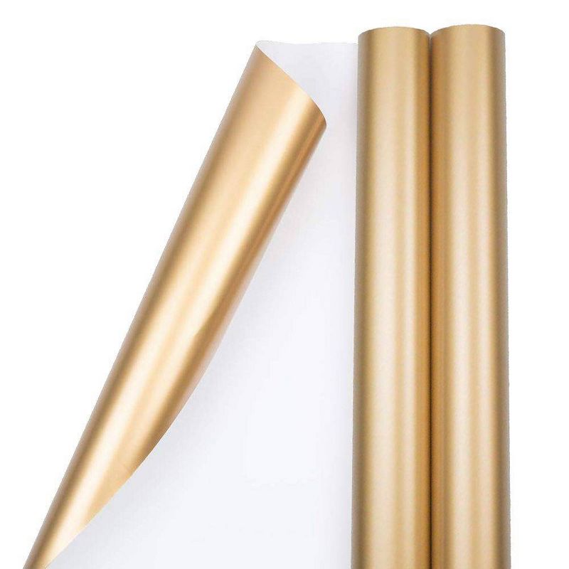 JAM PAPER Gold Matte Gift Wrapping Paper Rolls - 2 packs of 25 Sq. Ft., 1 of 6