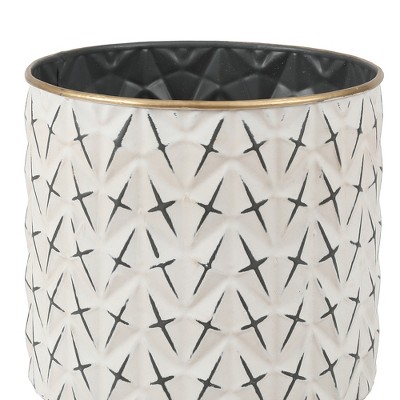 Set of 3 Distressed White and Black Metal Cachepot Planters with Tripod Legs
