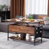 VEVOR Lift Top Coffee Table, 39.4 in Rectangle Coffee Table, Flipable Coffee Table with Power Strip & USB & Ambient Lighting for Living Room, Brown - 2 of 4