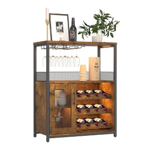 3-Tier Wine & Coffee Bar Cabinet with Storage Door, Liquor Cabinet with Wine Rack & Glass Holder for Kitchen, Dining Room, Living Room, Retro - 1 of 4