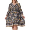 Agnes Orinda Women's Plus Size Boho V Neck 3/4 Sleeve Floral Casual Beach Mini A Line Dress - 2 of 4