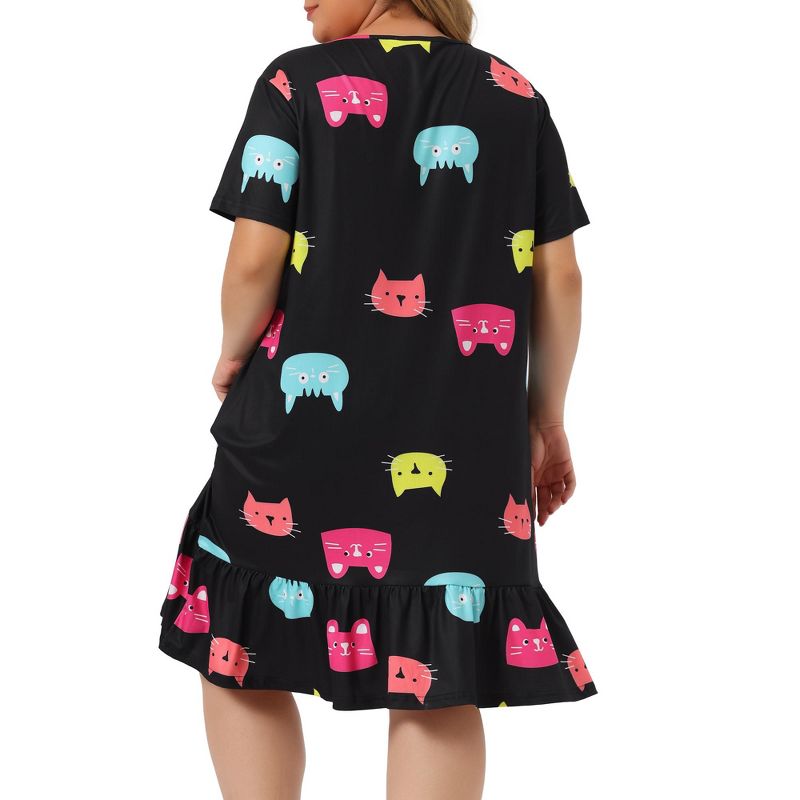 Agnes Orinda Women's Plus Size Short Sleeve Soft Comfy Lovely Cat Sleep dress, 4 of 6