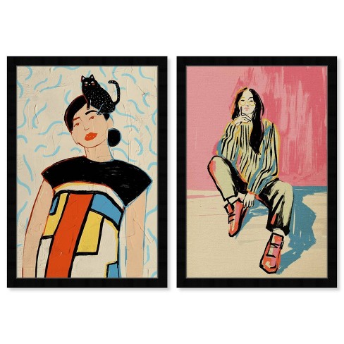 15" X 21" (set Of 2) Hip And Cool Boho Portrait Framed Wall Art Prints  Black - Wynwood Studio : Target