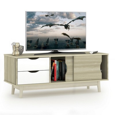 Costway TV Stand for TV up to 60'' Media Console Table Storage with Doors Oak