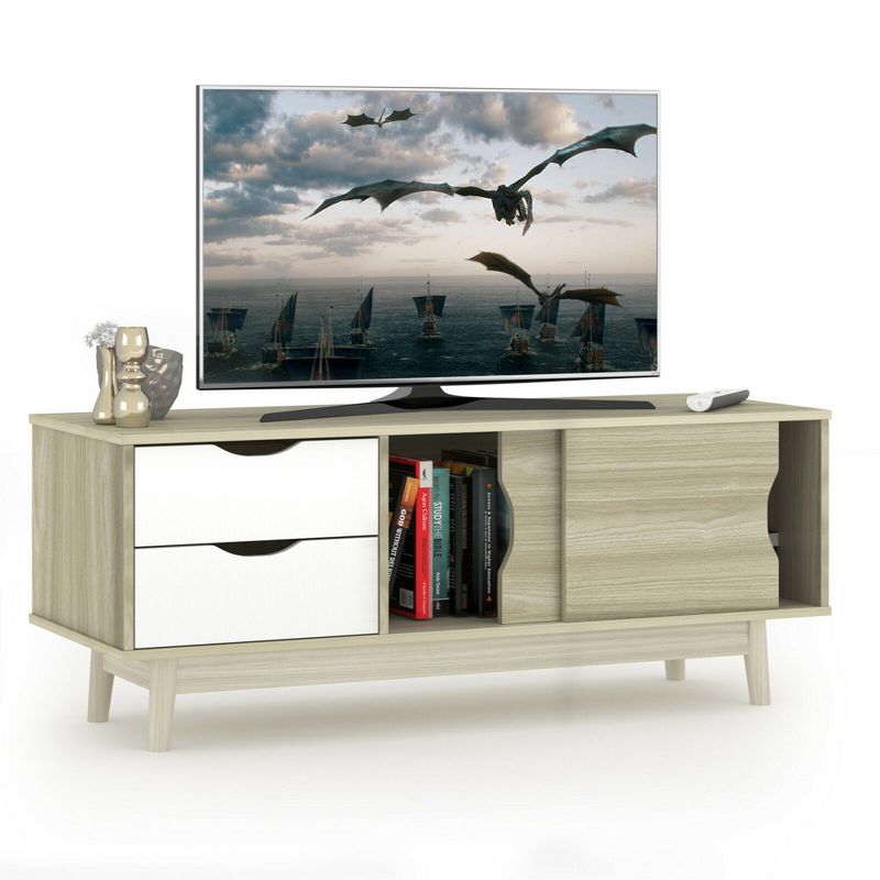 Costway TV Stand for TV up to 60'' Media Console Table Storage with Doors Walnut/Oak, 1 of 11
