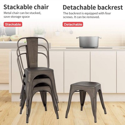 Set of 4 Gray Alloy Steel Armless Dining Chairs with Cushions