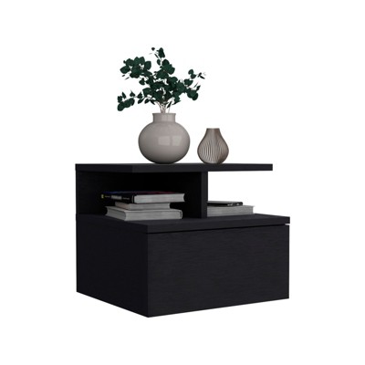 TIRAMISUBEST Smokey Oak Floating Nightstand with 12"H, Drawer, and 2-Tier Shelf, Buffet Cabinet for Bedrooms