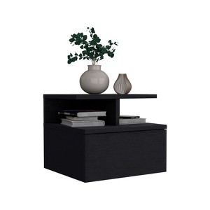TIRAMISUBEST Smokey Oak Floating Nightstand with 12"H, Drawer, and 2-Tier Shelf, Buffet Cabinet for Bedrooms - 1 of 4
